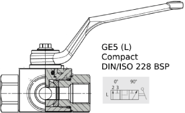 Кран 3-х ходовой шаровый BSP 1/2" DN 12 P=500 L-обр.compact с отверстиями для монтажа - фото 135189