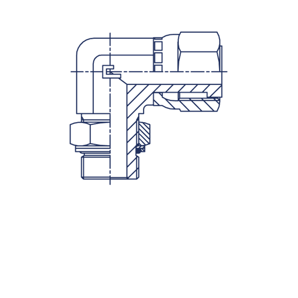 Удлиненный угловой адаптер 90° ORFS 13/16"-UNF 3/4" обжимной - фото 148146