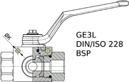 Кран 3-х ходовой шаровый BSP 3/4" DN 20 P=420 L-обр. с отверстиями для монтажа