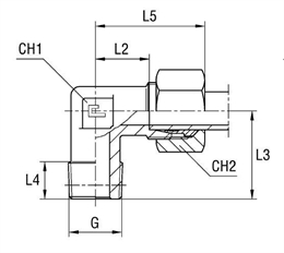Ввертной угловой штуцер 90° DL22 BSPT 3/4" в сборе