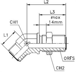 Переборочный угловой адаптер 45° ORFS 9/16" D06