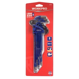 Ключи 6-гранные длинные с шаром 9шт в держателе проф WP222011 WORKPRO