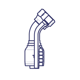 Фитинги РВД JIC, внутренняя резьба, конус 37°, угол 45°, обжатая гайка, серия H HX0606FIP45 DN=10